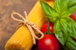 Italian Spaghetti Pasta Tomato And Basil Stock Photo