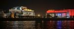 National Theatre And Ludwig Museum Illuminated At Night In Budap Stock Photo