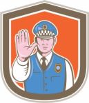 Traffic Policeman Hand Stop Sign Shield Cartoon Stock Photo