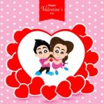 Happy Valentine's Day And Colorful Heart On Pink Background.  Valentine's Day Stock Photo