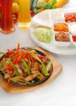 Original Fajita Sizzling Hot  On Iron Plate Stock Photo