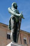 Statue Of An Ancient Warrior In Arzachena Sardinia Stock Photo