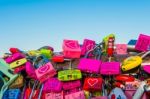 Seoul - February 1 : Love Padlocks At N Seoul Tower Or Locks Of Love Is A Custom In Some Cultures Which Symbolize Their Love Will Be Locked Forever At Seoul Tower On February 1,2015 In Seoul,south Korea Stock Photo