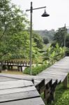 Wooden Walkway To Tropical Garden Stock Photo