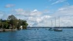 Yachts Moored On The Lake At Attersee Stock Photo