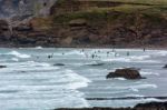 Bude, Cornwall/uk - August 15 : Rocky Coastline At Bude In Cornw Stock Photo