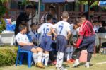 Bangkok, Thailand - Nov 2016: In The Nov 23, 2016. Youth Soccer Match, In Pieamsuwan Elementary School Stock Photo