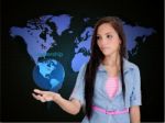 Businesswoman Holding A World Saying Leadership Stock Photo