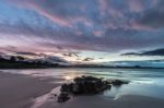 Spectacular Sunset On The Beach Of Arnao, Asturias, Spain, Stock Photo