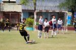 Bangkok, Thailand - Nov 2016: In The Nov 23, 2016. Youth Soccer Match, In Pieamsuwan Elementary School Stock Photo