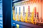 Fiber Optic With Servers In A Technology Data Center Stock Photo