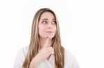 Thinking Woman Looking Up Stock Photo