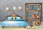 Cartoon  Illustration Interior Bedroom Stock Photo