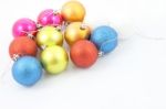 Multiple Level Group Christmas Ball On White Background Stock Photo