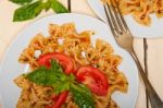 Italian Pasta Farfalle Butterfly Bow-tie And Tomato Sauce Stock Photo