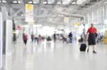 Blurred Background At Airport Terminal With Bokeh Light Stock Photo