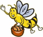 Bee Carrying Basket Bread Loaf Cartoon Stock Photo