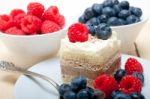 Fresh Raspberry And Blueberry Cake Stock Photo