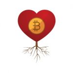 Cryptocurrency Bitcoin Love Heart With Root Flat Design Icon Vec Stock Photo