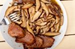 Venison Deer Game Filet And Wild Mushrooms Stock Photo