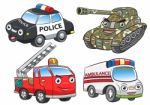 Police Fire Ambulance Tank Cartoon Stock Photo