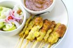 Satay Pork Grill With Sauce Stock Photo