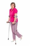 Senior Lady With Crutches Stock Photo