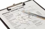 Medical Document With Pills Stock Photo