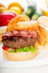 Classic Hamburger Sandwich And Fries Stock Photo