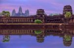 Angkor Wat Temple Complex View At The Main Entrance, Located Nea Stock Photo