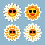 Sun Wearing Sunglasses Icon Set Stock Photo