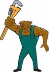 Bulldog Plumber Monkey Wrench Isolated Cartoon Stock Photo