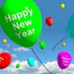 Balloons In Sky With Happy New Year Stock Photo