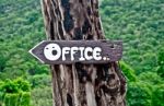 The Sign Old Wood Of Way To Office Stock Photo