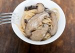 Italian Spaghetti Pasta And Mushrooms Stock Photo