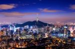 View Of Downtown Cityscape And Seoul Tower In Seoul, South Korea Stock Photo