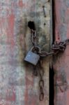 Zinc Door With Padlock Stock Photo