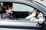 Businessman In His Car Stock Photo