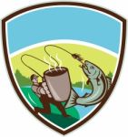 Fly Fisherman Salmon Mug Crest Retro Stock Photo