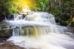 Mun Dang Waterfall In Deep Forest Fresh Green Rain Season In Tha Stock Photo