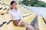 Portrait Of Thai Adult Businesswoman Beautiful Girl Calling Smart Phone Stock Photo