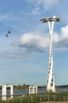 View Of The London Cable Car Over The River Thames Stock Photo