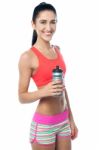 Fitness Woman Holding Sipper Bottle Stock Photo