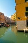 Venice Italy Gondolas On Canal Stock Photo