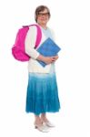 mature student with bag and note Stock Photo