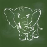 Hand Drawing Elephant On Green Board - Illustration Stock Photo