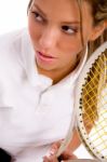 Female Tennis Player With Racket Stock Photo