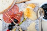 Mix Cold Cut On A Stone With Fresh Pears Stock Photo