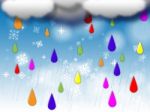 Rainbow Drops Background Means Colorful Dripping And Clouds
 Stock Photo