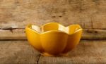 Empty Brown Bowl On The Wooden Background Stock Photo